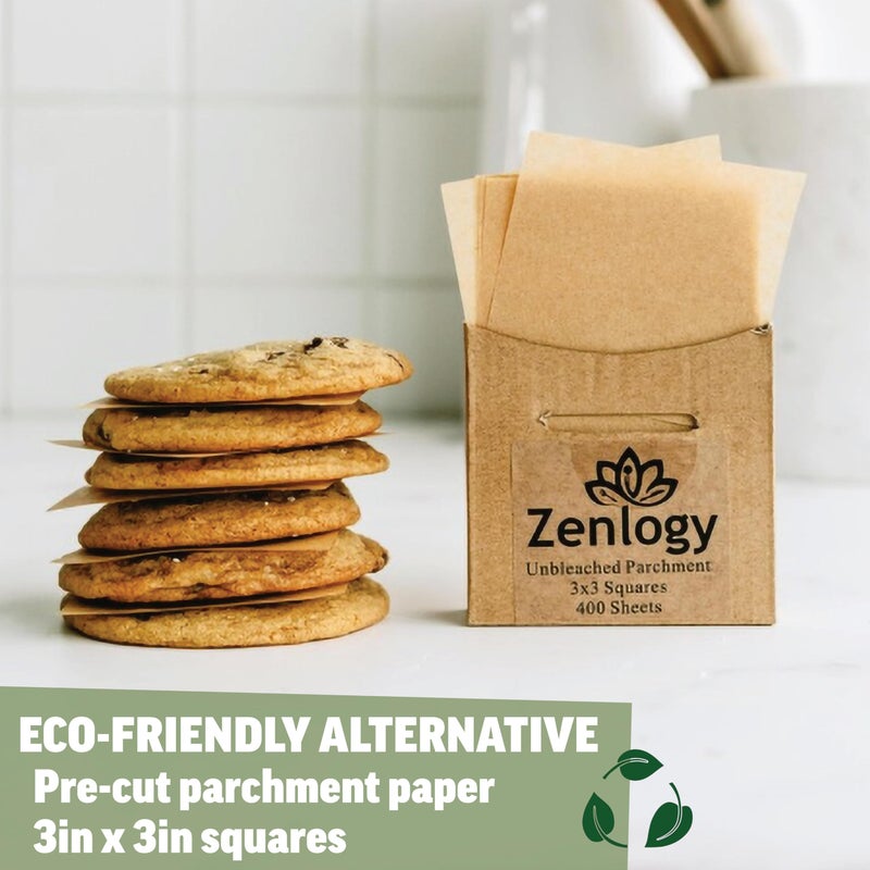 Zenlogy 3x3 Small Parchment Paper Squares (400 sheets) - Unbleached, Non-stick, Pre-cut Mini Parchment Paper - For Diamond Painting, Freezing, Storing, Separating, Flower Piping and Lining - Image 2
